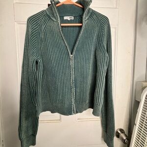 Cable sweater zip up sweater (M)